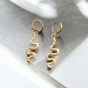 Gold Plated Snake Dangle Earrings